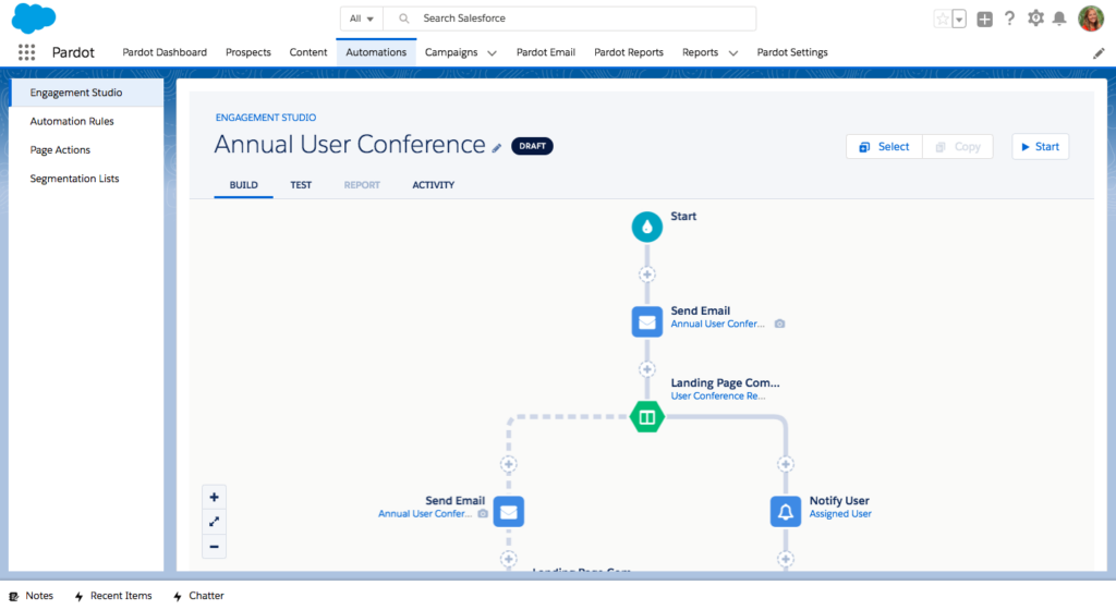 pardot engagement studio screenshot