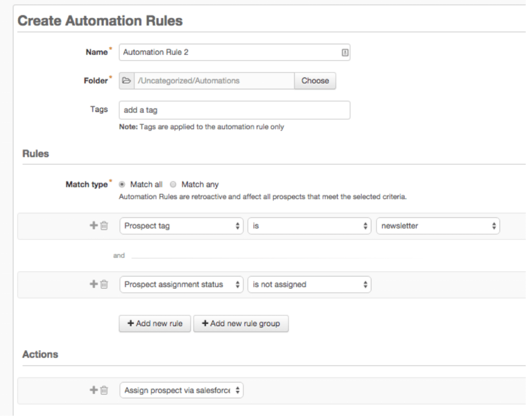 pardot marketing automation rules