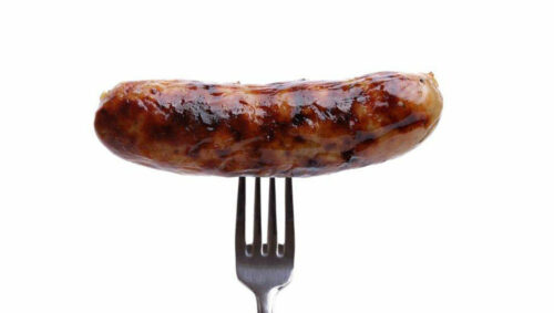 sausage on a fork